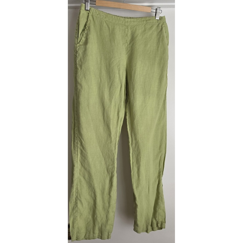 VTG Click Linen Pants Women M Green Solid Casual Trousers Slacks Minimalist